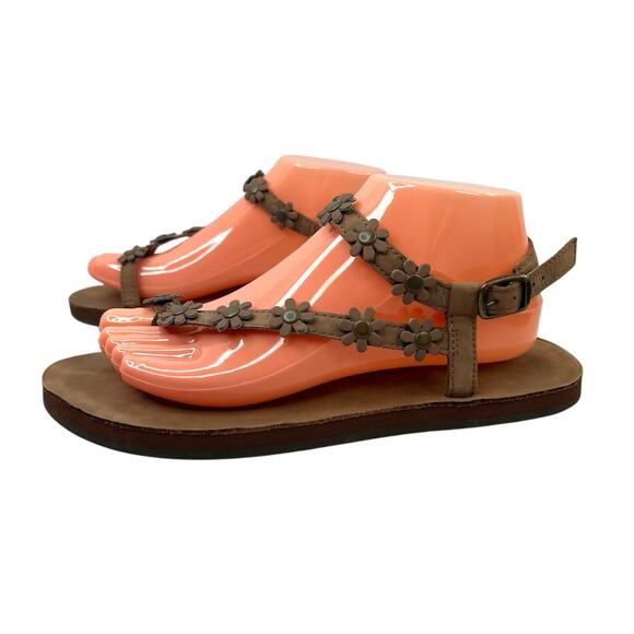 RAINBOW Delilah Toe Loop Floral Strappy Ankle Leather Sandals in Tan Women Sz. 9 - Picture 5 of 16